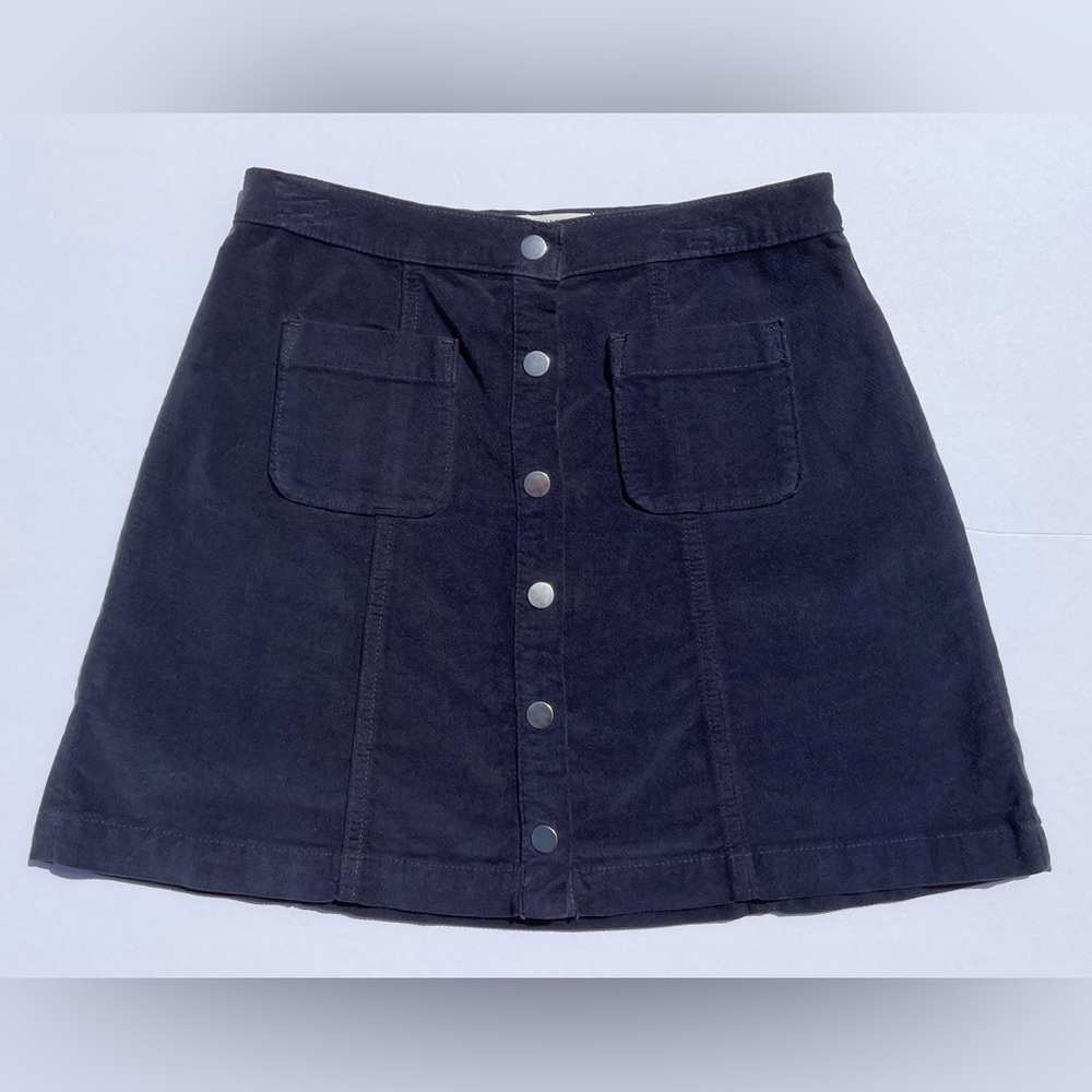Urban Outfitters Blue Velvet Snap Front Mini Skirt - Size S